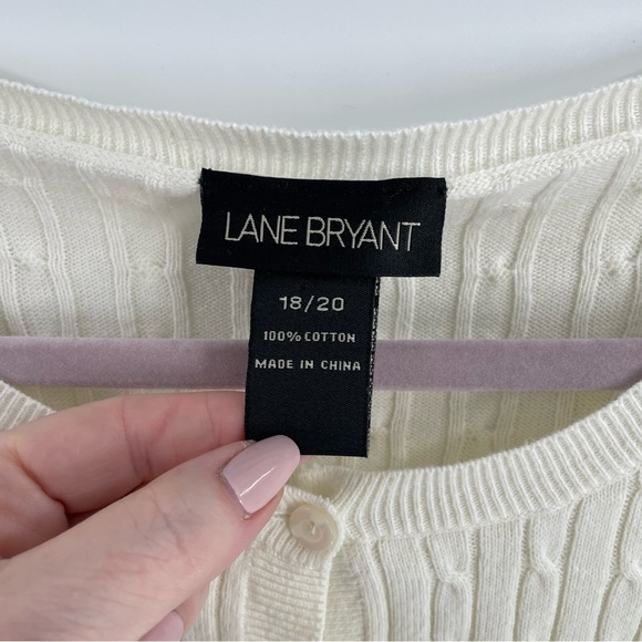 Lane Bryant Cable Knit Ivory Cotton Button Up Long Sleeve Cardigan Sweater Layer - Picture 3 of 10
